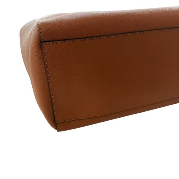 Tory Burch York Buckle Leather Tote Bag Tan Brown Work Travel Laptop Carry-On - Picture 5 of 11